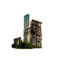 Shattered Skyscraper in Apocalyptic Landscape on Clear Background png