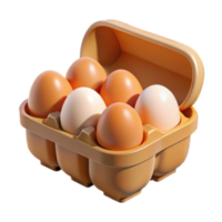 huevos en caja de cartón caja 3d icono dibujos animados estilo aislado en transparente antecedentes separar png