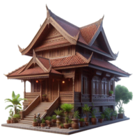 a thai house with a wooden roof and stairs png