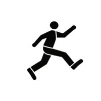 Dynamic figure running in minimalist black design, cut out transparent png