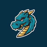 dragon head design illustration logo on blue background vector