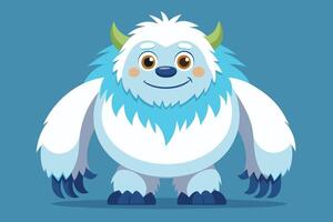 white funny yeti with a fuzzy coat and big feet vector