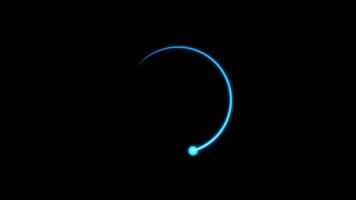 Technology loading circle animation. Modern blue neon rotating progress bar animation. Glowing neon light circle loading. Blue neon light. Transparent background with alpha channel video