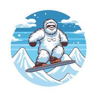 A bigfoot snowboarder in the snow vector