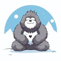 A cartoon yeti with a heart in its hand vector