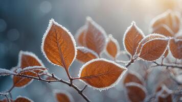 Abstract background, leaves covered with hoarfrost close-up. photo