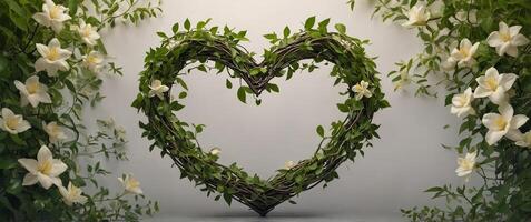 Heart-shaped frame with intertwined jasmine and honeysuckle vines. photo