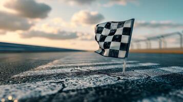 A zoomedin view of a checkered flag being gently folded and put away symbolizing the end of a season and the closing of a racing chapter photo