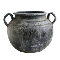 An Ancient Black Clay Pot with Two Handles png