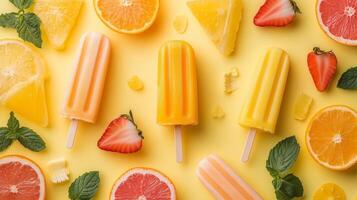 Fresh fruity orange ice cream popsicle frozen sweet snack healthy food homemade on summer photo