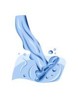 Steam of water falling down in flat hand drawn style. Splashes of water or paint. Pouring water motion vector