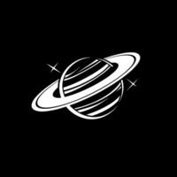 Planet with Rings black and white vector