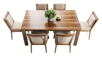 Dinning table with chair top view isolated on transparent background png