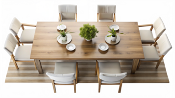 Wooden Dinning table with chair top view isolated on transparent background png