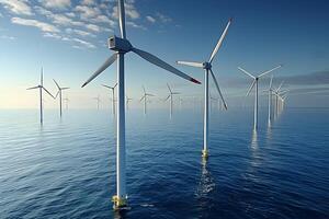 Offshore Wind Farm at Sea During Sunset for Renewable Energy and Sustainability photo