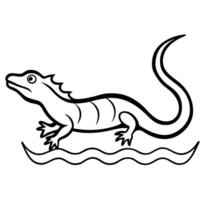 a basilisk lizard running on water, with its crest raised and tail extended, illustration vector