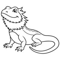 a bearded dragon basking, with its spiky beard and relaxed pose, illustration line art vector