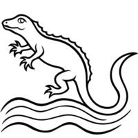 a basilisk lizard running on water, with its crest raised and tail extended, illustration vector