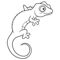 a crested gecko climbing, with its tail curled and visible crests, illustration line art vector