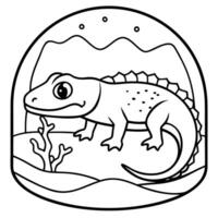 un reptil en un acuario cave, illustration line art vector