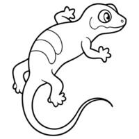 a crested gecko climbing, with its tail curled and visible crests, illustration line art vector