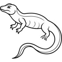 a water monitor lizard swimming, with a muscular body and long tail, illustration line art vector