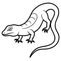 a monitor lizard with a long neck, strong limbs, and sharp claws, illustration line art vector