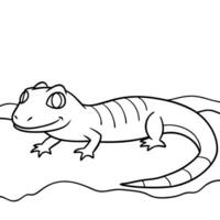 cartoon lizard lying on the sand, illustration line art vector