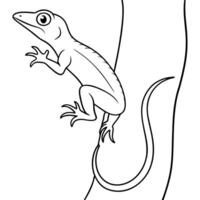 an anole lizard with a visible dewlap, climbing on a tree trunk, illustration line art vector