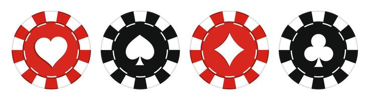 Casino poker chips with card symbols heart, spade, diamond, and club vector