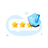 chat bubble with star, note, and pencil. give rating and review concept illustration. for apps, websites, and feedback systems, clean and modern design for user engagement and customer reviews vector