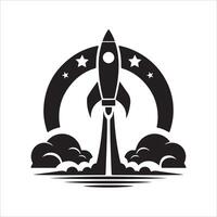 Black and White Space Rocket Silhouette icon on White Background vector