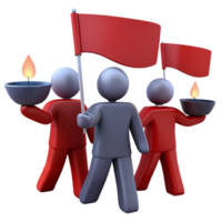 Three Stick Figures Holding Flags and Candles png