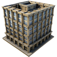 3D isometric illustration of a high-rise office building with intricate detailing, suitable for urban architectural designs. png