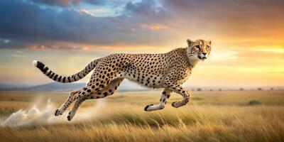 Cheetah Sprinting Across a Savannah photo