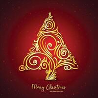 Golden floral christmas tree greeting card background vector