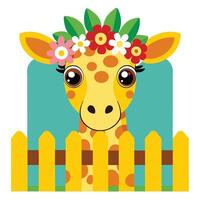 Captivating Sticker of a Giraffe Peering Over a Fence with Curiosity vector