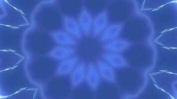 Kaleidoscopic mandala pattern with flowing blue fractal waves. Abstract blue background 4k glowing neon waves and seamless looping. video