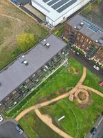 Aerial View of Central City Centre Elstree Uxbridge London City of England, Great Britain. It Was Rainy and Cloudy Day with Strong Winds over England, Drone's Camera view Captured on April 4th, 2024 photo