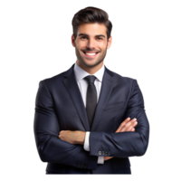 A confident businessman with smiling in suit and tie png