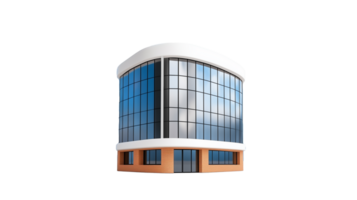 Curved glass office building isolated on transparent background png