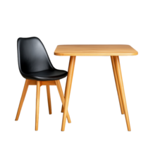 Black chair with matching wooden table isolated on transparent background png