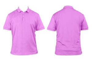 Blank clothing for design. Pink polo shirt, clothing on isolated white background, front and back view, isolated white, plain t-shirt. photo