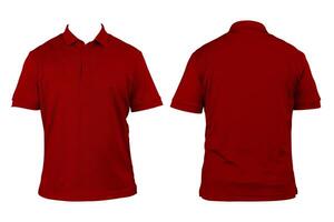 Blank shirt neck mockup template, front and back view, isolated red, plain t-shirt. Mockup. Printable polo shirt design presentation, clipping path. photo