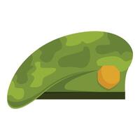 Camouflage military beret showing orange hexagon insignia vector