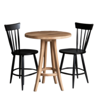 Wooden dining table with mismatched chairs on transparent background png