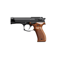 Compact pistol with wooden grip on transparent background png