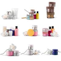 collection of cosmetic bottles isolated on white photo