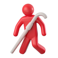 3D Red Figure Walking with White Stick png