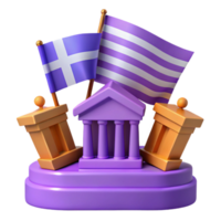 Greek Architecture, Flags, and Pillars 3D Render png